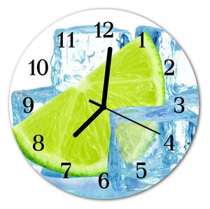 Ceas de perete din sticla rotund Ice Lime Blue Ice