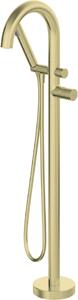 Baterie freestanding pentru cadă SILIA HEXA, cu set de duș – Finisaj auriu periat – Cod BHS_R17N