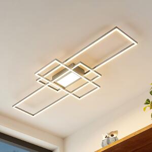 Lindby plafonieră LED Caitlin, nichel, metal, 105cm, reglabil, Metalic, Camera de zi / sufragerie, Metal, Modern