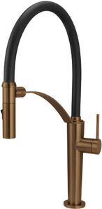 Baterie bucătărie CORDA, cu pipă flexibilă și 2 funcții, finisaj bronz periat – Cod BRC_C72M