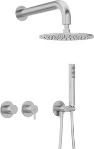 Set de duș încastrat SILIA, cu pălărie de duș și amestecător orizontal, finisaj oțel șlefuit – Cod NQS_F0YK