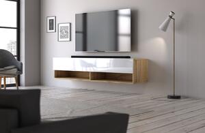 Comodă TV 140 cm, 1 ușă, culoare stejar wotan/alb lucios DERBY