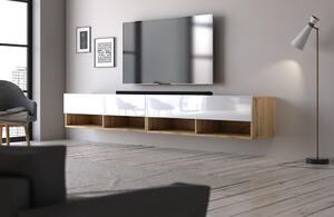 Comodă TV 200 cm, 2 uși, culoare stejar wotan/alb lucios DERBY