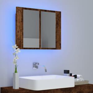 Dulap cu oglindă & LED stejar fumuriu 60x12x45 cm lemn compozit