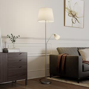 Lindby lampadar Nantwin, 175 cm, alb, nichel, textil