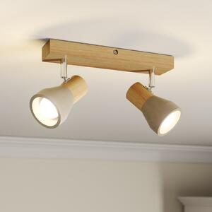 Lindby Spot Filiz, 2 becuri, 27 cm, lemn, beton, E14, reglabil, Lemn, dormitor, Lemn, Scandinavă