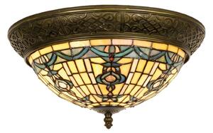 Clayre&Eef Plafonieră rotundă Kimberly stil Tiffany 38 cm, reglabil, Multicolor, Camera de zi / sufragerie, Sticlă, Tiffany