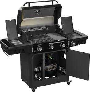 Grătar pe gaz Tenneker Halo TG 3 negru 3 arzătoare suprafață de gătire 69,9x47,6 cm incl. termometru în capac, tavă de colectare grăsime, masă laterală, suport tacâmuri