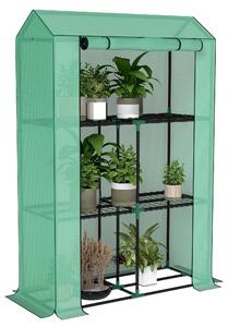 Outsunny Sera Mini cu 3 Niveluri, Copertină din PE cu Armătură și Ușă Rulabilă, 100x40x150 cm, Verde | Aosom Romania