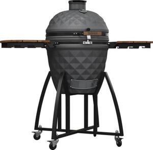 Grătar cu cărbuni Tenneker® Comet TC-4 ceramică Ø 54 cm negru incl. suport mobil, 2 mese laterale pliante din bambus, termometru în capac