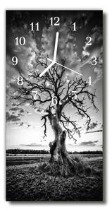 Ceas de perete din sticla vertical Arborele natura alb-negru