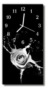 Ceas de perete din sticla vertical Black rose flori de artă