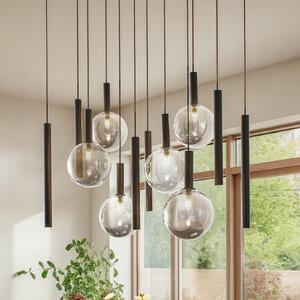 Lucande Lampa suspendată Lumavia, 12 becuri, sticlă, negru/transparent, G9, reglabil, Negru, Camera de zi / sufragerie, Sticlă, Modern