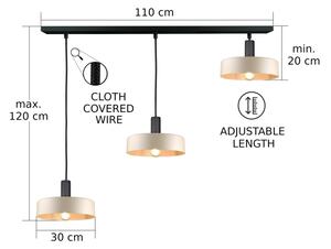 Lustră pe cablu LATTE 3xE27/60W/230V bej/negru