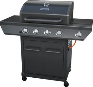 Grătar hibrid pe gaz și cărbuni Tenneker Dual Graphite 5 arzătoare 14,07 kW suprafața de gătire 85x133,8x56,2 cm oțel inoxidabil incl. termometru în capac, tavă de colectare grăsime, mese laterale, grătar din fontă