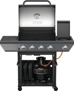 Grătar pe gaz Tenneker Dual Graphite 5 arzătoare 14,07 kW suprafața de gătire 85x133,8x56,2 cm oțel inoxidabil incl. termometru în capac, tavă de colectare grăsime, mese laterale, grătar din fontă
