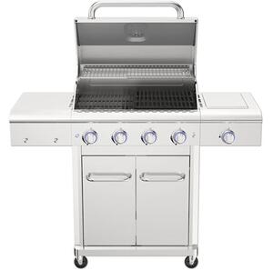Grătar pe gaz Tenneker Silverstar TG4 5 arzătoare 14,07 kW suprafața de gătire 85x133,8x56,2 cm oțel inoxidabil incl. termometru în capac, tavă de colectare grăsime, mese laterale, grătar din fontă