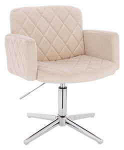 HR802CROSS Scaun Crem din Catifea cu Bază Cromata