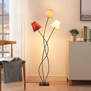 Lindby Melis lampadar, 130 cm, 3 becuri, textil, Gri, Camera de zi / sufragerie, Țesătură / Textil, Modern