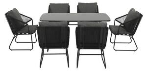 Set mobilier grădină/terasă 6 locuri 7 piese gri/negru