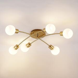 Lindby Agmar plafonieră LED, alamă, 6 becuri, reglabil, Auriu / Alamă, Camera de zi / sufragerie, Metal, Modern