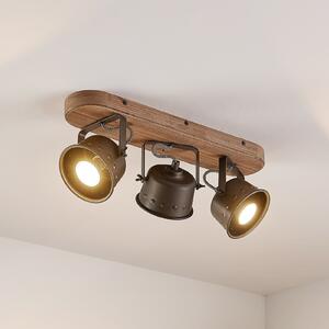 Lindby Spot de plafon Rubinjo, 45 cm, 3 becuri, lemn, GU10, reglabil, Negru, Camera de zi / sufragerie, Metal, Vintage