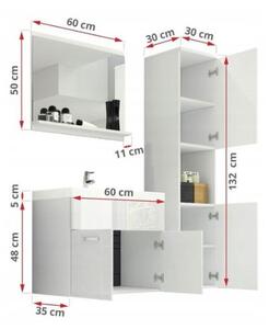 Set de baie suspendat: chiuvetă, mască pentru chiuvetă, dulap și oglindă Montreal, matera/alb lucios