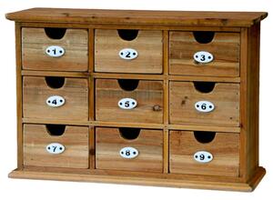 Organizator de birou cu 9 sertare, cu numere ceramice, aspect vintage