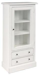 Vitrina, alba, din lemn de pin masiv, cu aspect vintage, small single, Country