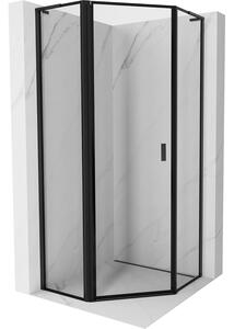 Cabină de duș pentagonală Mexen Mist L cu uși batante, 100 x 100 cm, sticlă transparentă de 8 mm, profil negru, 8A8L-100-100-70-70-L