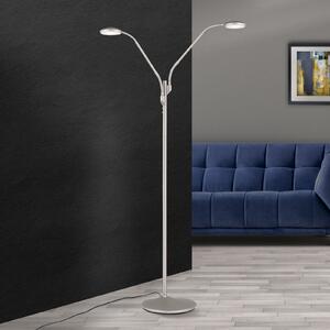 ORION Lampă de podea LED Cobra, 2 becuri, nichel mat, reglabil, Gri, Camera de zi / sufragerie, Metal, Modern
