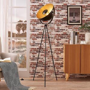 Lindby Meline lampadar, negru / auriu, metal, trepied, Negru, Camera de zi / sufragerie, Metal, Modern, Tripod