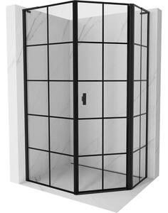 Mexen Mist L, cabină de duș pentagonală cu uși batante, 80 x 90 cm, sticlă transparentă de 8 mm, profil negru, 8A8L-080-090-70-77-P
