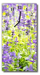 Ceas de perete din sticla vertical Flori colorate lavender