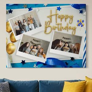 Tablou Canvas Personalizat cu 3 Poze Pentru Aniversari " Happy Birthday", PS123