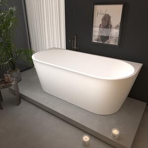 Erga Norah, cada de baie autoportanta pe perete 150x75 cm + dop de scurgere, alb lucios, ERG-Norah-150075-WH-WH