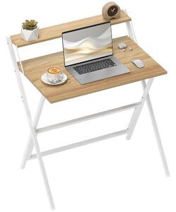 Birou HOMCOM pliant compact, suport monitor, lemn natural | Aosom Romania