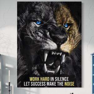 Tablou Canvas Premium LuxCanva® A1204, Let Succes Make The Noise , Decorativ, Birou, Leu, Motivational, Regele junglei, Living, Culori Vibrante