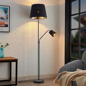 Lindby lampadar Efalia, negru / auriu, textile, lumină de lectură