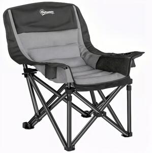 Outsunny Scaun de Camping Pliabil cu 2 Suporturi pentru Pahare și Buzunare Laterale, 99x71x103 cm, Gri | Aosom Romania