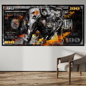 Tablou Canvas Premium LuxCanva® A1166, Dollar Bull , Decorativ, Benjamin Franklin, Cash, USD, Culori Vibrante