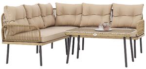 Outsunny Set de Mobilier de Grădină din 4 Piese cu 2 Canapele, Fotoliu de Colț și Măsuță de Cafea, 100x68x74 cm, Bej | Aosom Romania