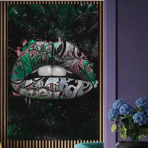 Tablou Canvas Premium LuxCanva® A1148, Green Lips , Decorativ, Verde, Buze, Kiss, Culori Vibrante