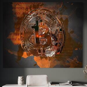 Tablou Canvas Premium LuxCanva® A1153, Moneda Bitcoin ,Moneda Digitala, BTC, Cash, Motivational, Culori Vibrante