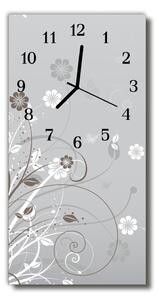 Ceas de perete din sticla vertical Arta model floare gri