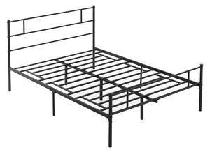 Cadru de pat din Otel 140x200cm, Sipci Integrate, Tablie de Cap si Tablie de Picioare Stil lndustrial, Negru HOMCOM | Aosom RO