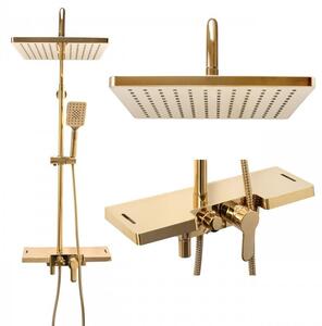 Erga Oslo, set de duș cu baterie cu pârghie, raft și cap de ploaie 30x30 cm, auriu strălucitor, ERG-YKA-BP.OSLO-30-GLD