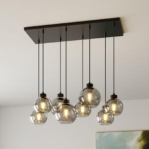 Lampă suspendată Cubus, lungime 95 cm, 8 becuri, gri fumuriu, sticlă