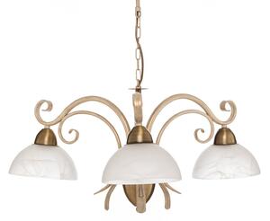 Flora candelabru, 3 abajururi sticlă, alb/alamă
