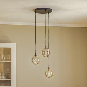 Lampă suspendată Glassy, 3 becuri, rotundă, negru, grafit, sticlă
